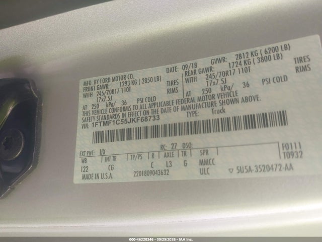 Aukcja sprzedaży 2018 Ford F-150 Xl, vin: 1FTMF1C55JKF68733, numer aukcji: 46220346