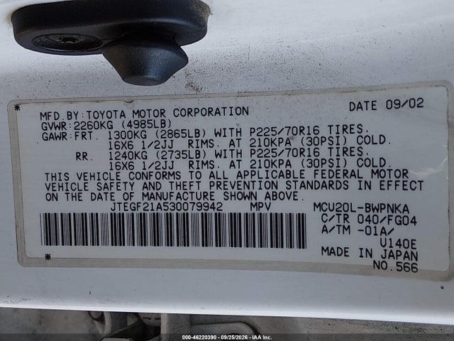 Aukcja sprzedaży 2003 Toyota Highlander V6, vin: JTEGF21A530079942, numer aukcji: 46220390