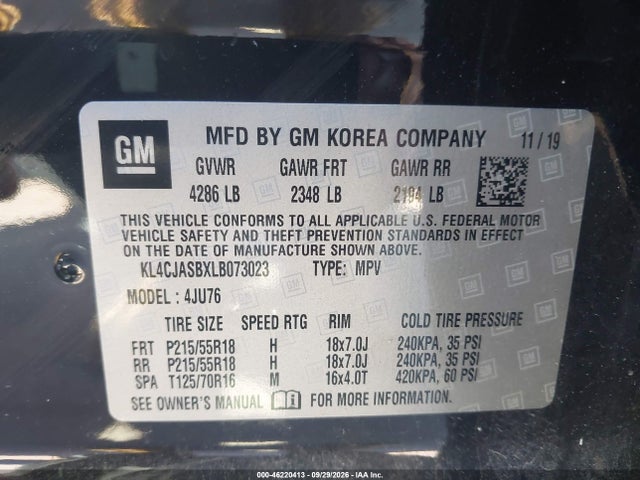 Aukcja sprzedaży 2020 Buick Encore Fwd Preferred, vin: KL4CJASBXLB073023, numer aukcji: 46220413