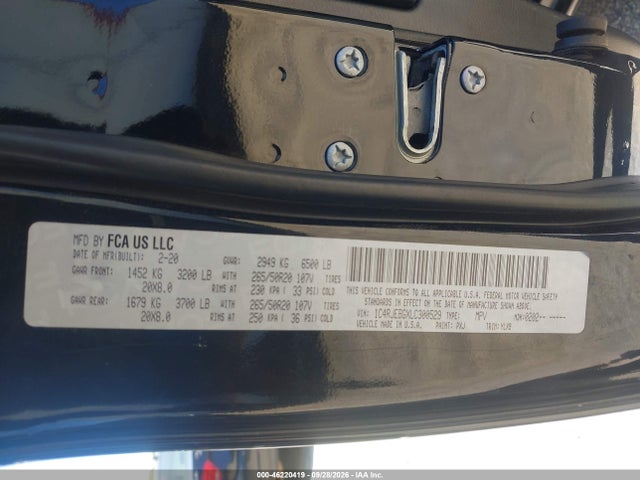 Продаж на аукціоні авто 2020 Jeep Grand Cherokee Limited X 4x2, vin: 1C4RJEBGXLC300529, номер лоту: 46220419
