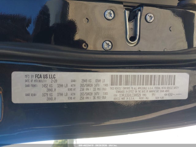 Продаж на аукціоні авто 2020 Jeep Grand Cherokee Limited X 4x2, vin: 1C4RJEBGXLC300529, номер лоту: 46220419