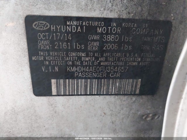 Aukcja sprzedaży 2015 Hyundai Elantra Se, vin: KMHDH4AE0FU354657, numer aukcji: 46220426