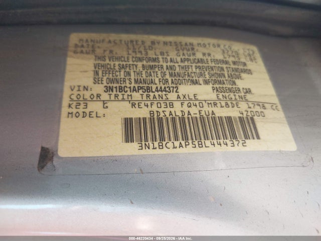 Aukcja sprzedaży 2011 Nissan Versa 1.8s, vin: 3N1BC1AP5BL444372, numer aukcji: 46220434