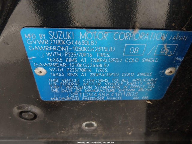 Продаж на аукціоні авто 2006 Suzuki Grand Vitara Premium, vin: JS3TD943864101803, номер лоту: 46220503
