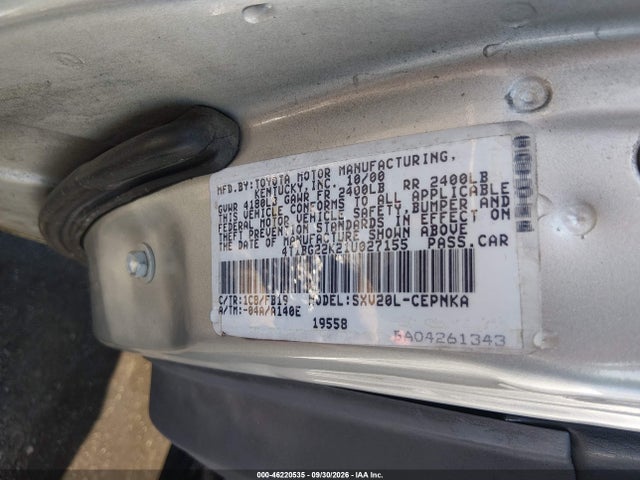 2001 Toyota Camry Le მანქანა იყიდება აუქციონზე, vin: 4T1BG22K21U027155, აუქციონის ნომერი: 46220535
