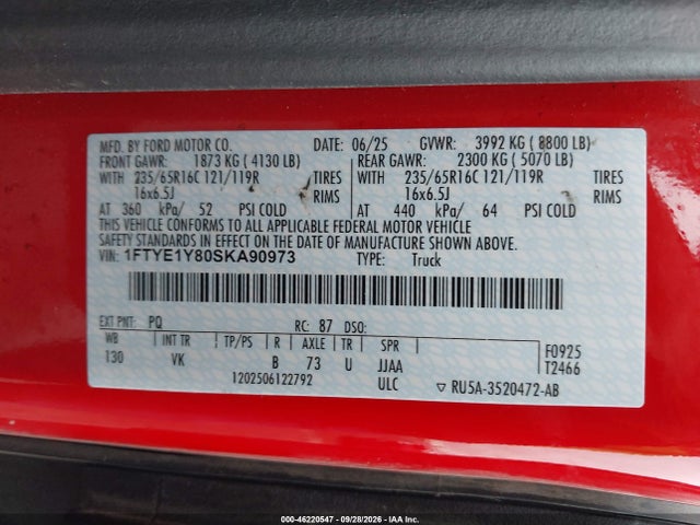 Продажа на аукционе авто 2025 Ford Transit-150, vin: 1FTYE1Y80SKA90973, номер лота: 46220547