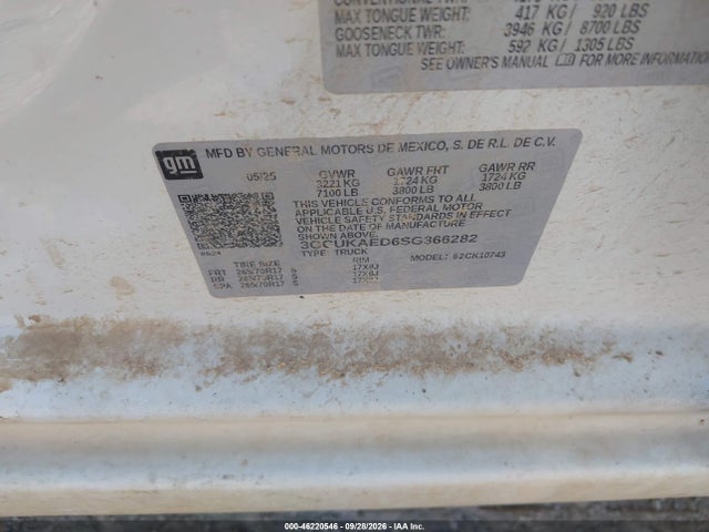 Auction sale of the 2025 Chevrolet Silverado 1500 4wd  Standard Bed Wt, vin: 3GCUKAED6SG366282, lot number: 46220546