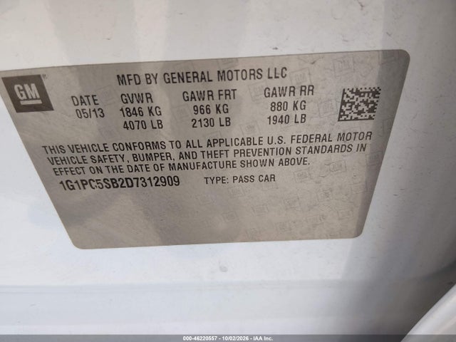 Aukcja sprzedaży 2013 Chevrolet Cruze 1lt Auto, vin: 1G1PC5SB2D7312909, numer aukcji: 46220557