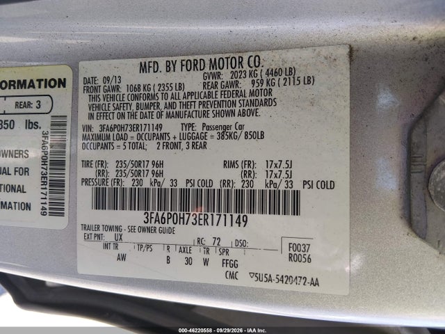 Продаж на аукціоні авто 2014 Ford Fusion Se, vin: 3FA6P0H73ER171149, номер лоту: 46220558