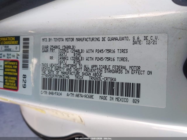 Toyota Tacoma Sr 2022 3TYRX5GN7NT043146 Image 9
