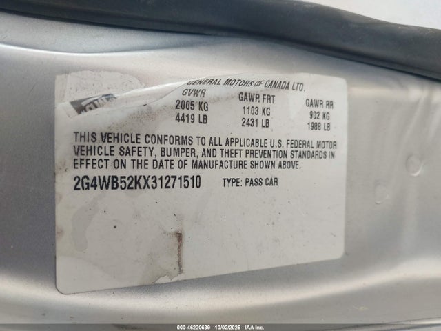 Продаж на аукціоні авто 2003 Buick Regal Ls, vin: 2G4WB52KX31271510, номер лоту: 46220639