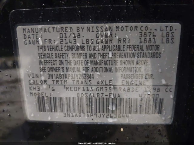 Auction sale of the 2018 Nissan Sentra S, vin: 3N1AB7AP9JY263844, lot number: 46220653