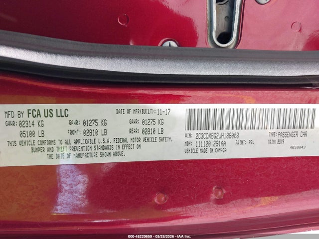 Auction sale of the 2018 Dodge Charger Sxt Rwd, vin: 2C3CDXBG2JH188008, lot number: 46220659
