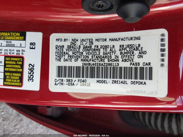 Продажа на аукционе авто 2010 Toyota Corolla Le, vin: 1NXBU4EE6AZ286113, номер лота: 46220662