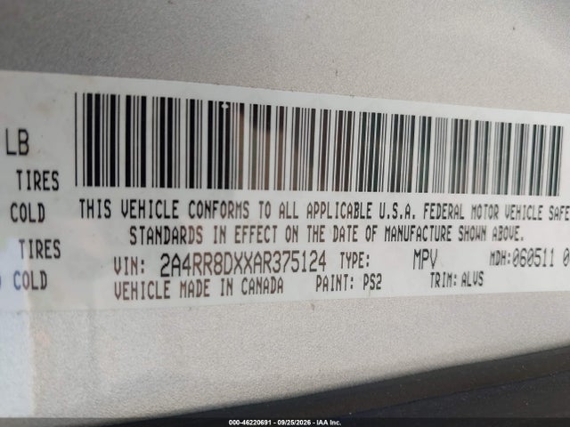 Aukcja sprzedaży 2010 Chrysler Town & Country Touring Plus, vin: 2A4RR8DXXAR375124, numer aukcji: 46220691