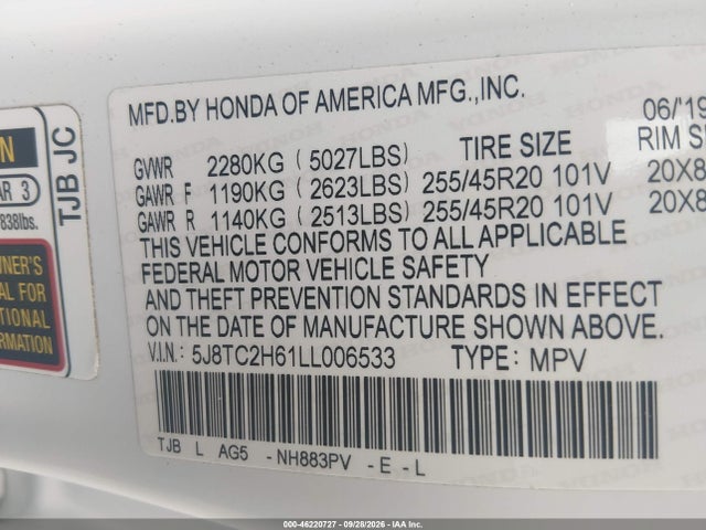 Продаж на аукціоні авто 2020 Acura Rdx A-spec Package, vin: 5J8TC2H61LL006533, номер лоту: 46220727