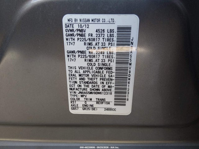 Продаж на аукціоні авто 2013 Nissan Rogue Sv, vin: JN8AS5MV9DW612318, номер лоту: 46220806