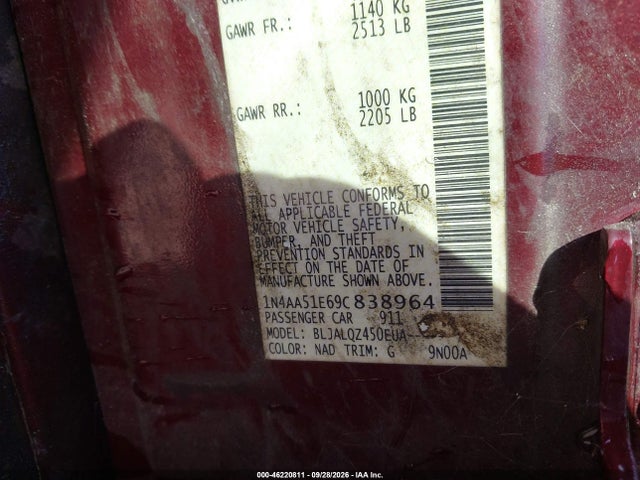 46220811 :رقم المزاد ، 1N4AA51E69C838964 vin ، 2009 Nissan Maxima 3.5 S مزاد بيع