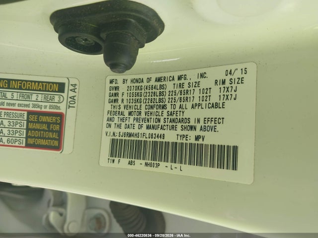 Aukcja sprzedaży 2015 Honda Cr-v Ex, vin: 5J6RM4H51FL063449, numer aukcji: 46220836