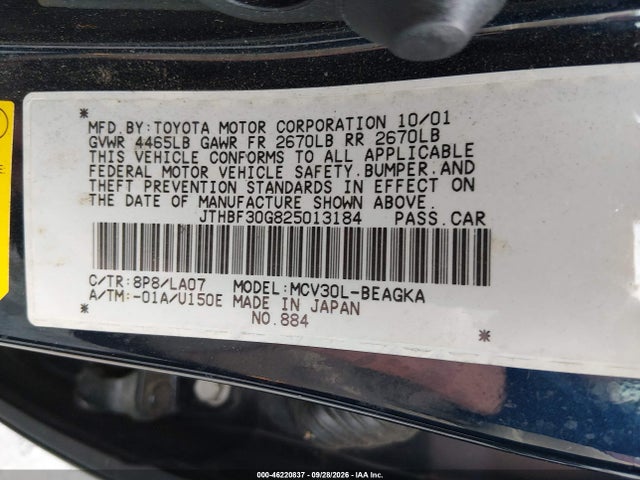 Продаж на аукціоні авто 2002 Lexus Es 300, vin: JTHBF30G825013184, номер лоту: 46220837
