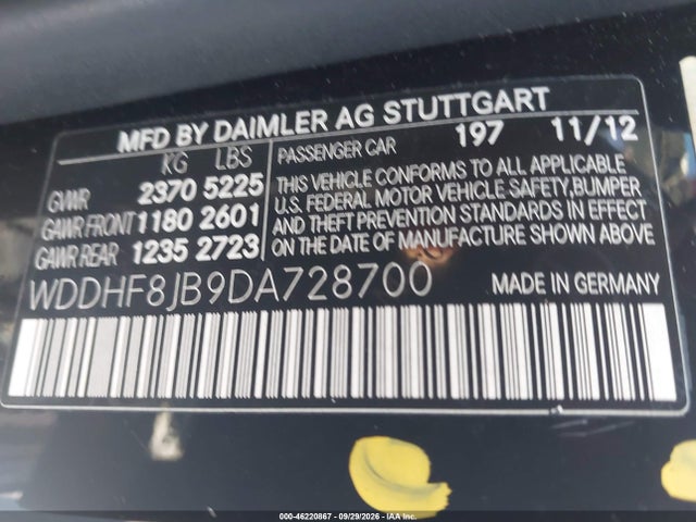 46220867 :رقم المزاد ، WDDHF8JB9DA728700 vin ، 2013 Mercedes-benz E-class E 350 Sport مزاد بيع