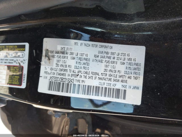 Продаж на аукціоні авто 2011 Mazda Cx-9 Touring, vin: JM3TB3CV0B0318243, номер лоту: 46220870