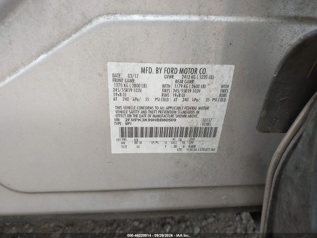 Продажа на аукционе авто 2017 Ford Edge Titanium, vin: 2FMPK3K99HBB80509, номер лота: 46220914