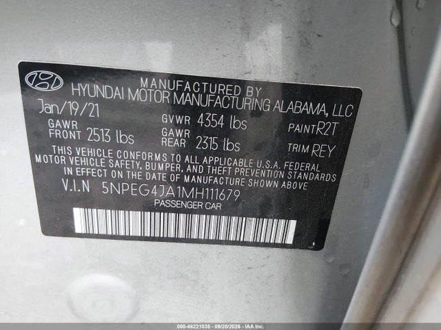 Продаж на аукціоні авто 2021 Hyundai Sonata Se, vin: 5NPEG4JA1MH111679, номер лоту: 46221035