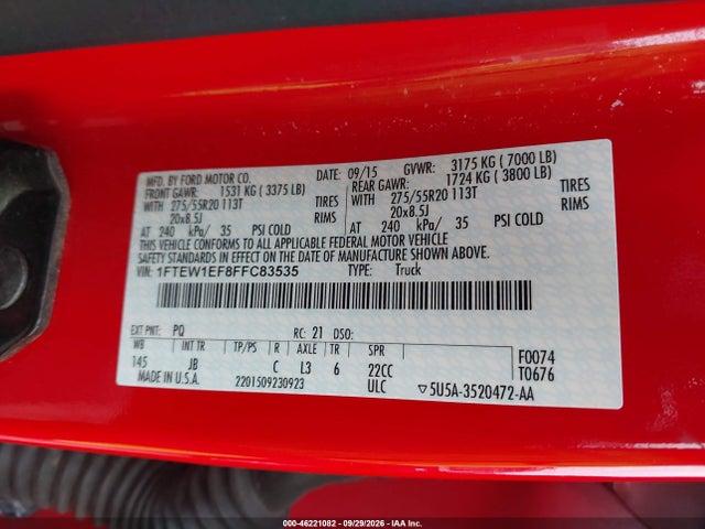 Aukcja sprzedaży 2015 Ford F-150 Xlt, vin: 1FTEW1EF8FFC83535, numer aukcji: 46221082