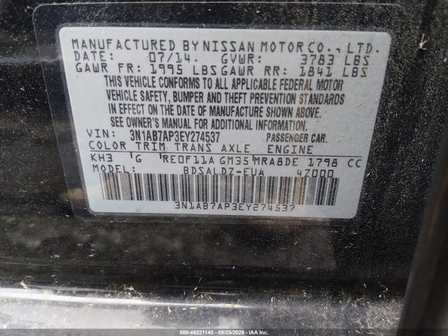 Продаж на аукціоні авто 2014 Nissan Sentra Sv, vin: 3N1AB7AP3EY274537, номер лоту: 46221140