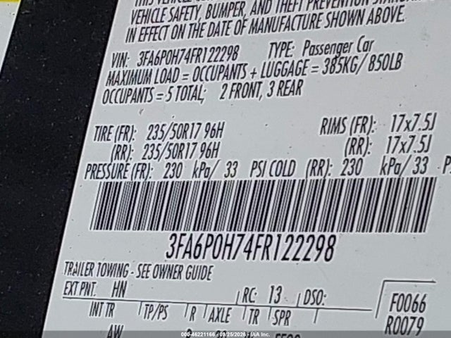 Продажа на аукционе авто 2015 Ford Fusion Se, vin: 3FA6P0H74FR122298, номер лота: 46221166