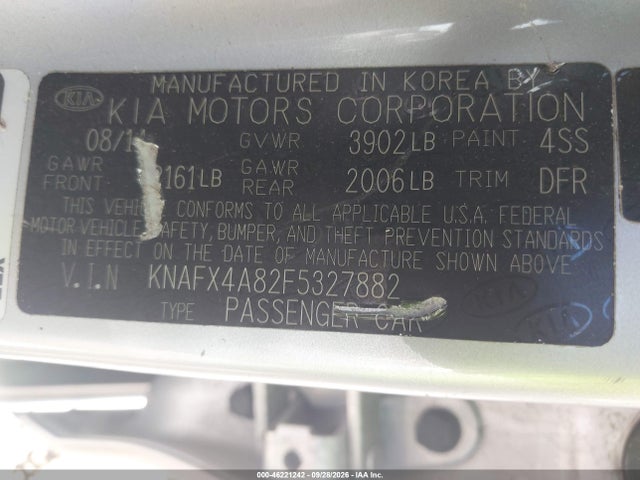 Aukcja sprzedaży 2015 Kia Forte Ex, vin: KNAFX4A82F5327882, numer aukcji: 46221242