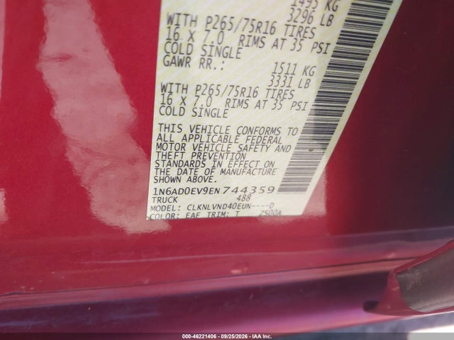 Aukcja sprzedaży 2014 Nissan Frontier Pro-4x, vin: 1N6AD0EV9EN744359, numer aukcji: 46221406
