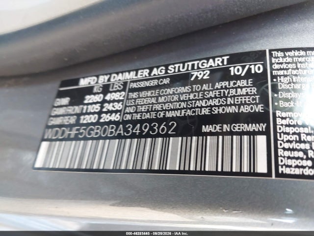Продажа на аукционе авто 2011 Mercedes-benz E 350, vin: WDDHF5GB0BA349362, номер лота: 46221445