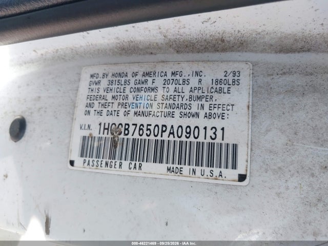 Aukcja sprzedaży 1993 Honda Accord Lx, vin: 1HGCB7650PA090131, numer aukcji: 46221469