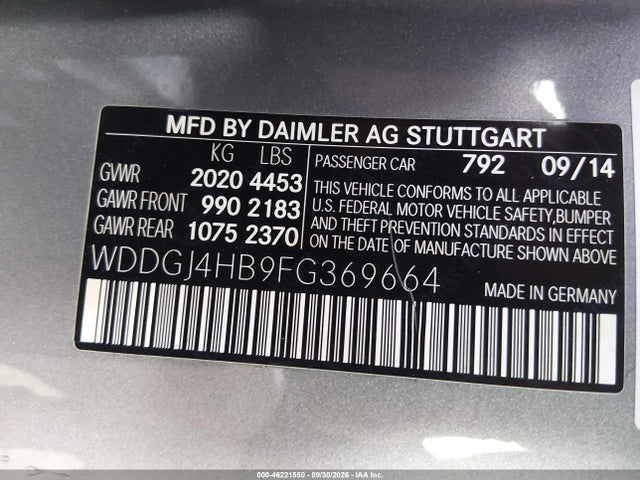 46221550 :رقم المزاد ، WDDGJ4HB9FG369664 vin ، 2015 Mercedes-benz C 250 مزاد بيع