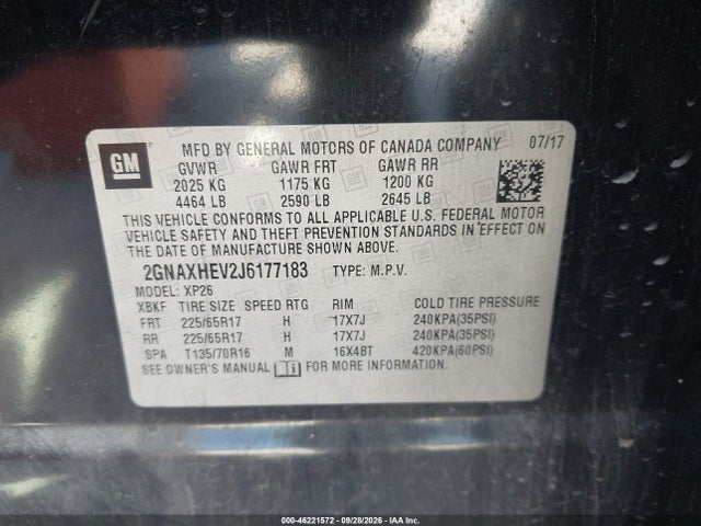 2018 Chevrolet Equinox Ls მანქანა იყიდება აუქციონზე, vin: 2GNAXHEV2J6177183, აუქციონის ნომერი: 46221572
