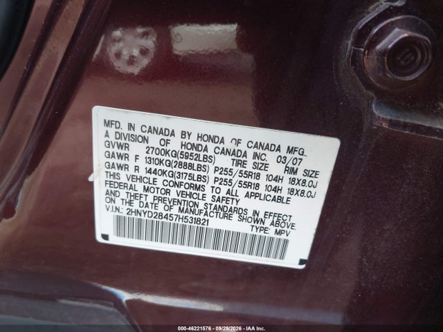 Продаж на аукціоні авто 2007 Acura Mdx Technology Package, vin: 2HNYD28457H531821, номер лоту: 46221576