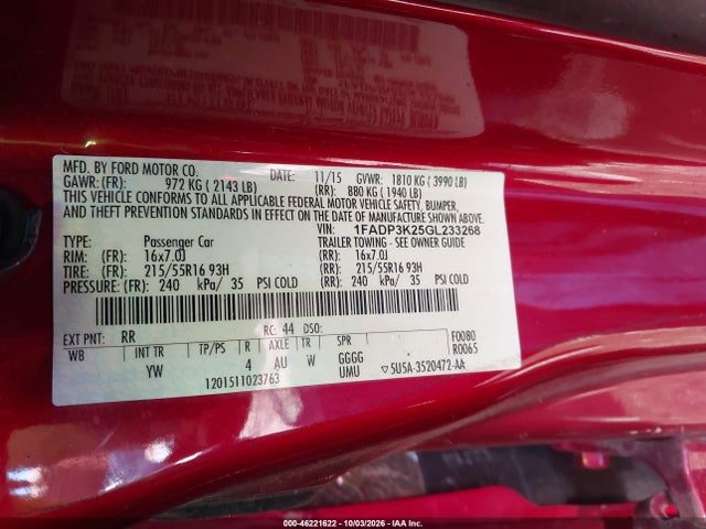 Aukcja sprzedaży 2016 Ford Focus Se, vin: 1FADP3K25GL233268, numer aukcji: 46221622