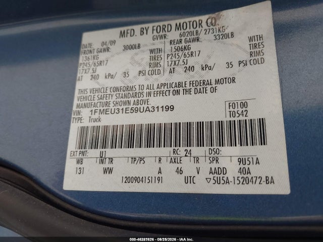 Продажа на аукционе авто 2009 Ford Explorer Sport Trac Xlt, vin: 1FMEU31E59UA31199, номер лота: 46221626