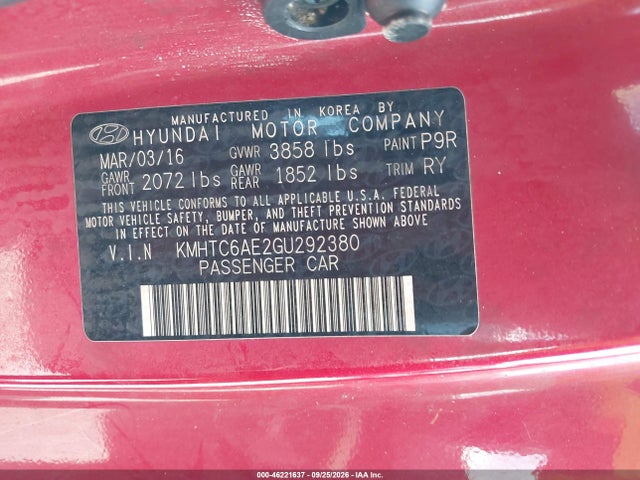 Продаж на аукціоні авто 2016 Hyundai Veloster Turbo, vin: KMHTC6AE2GU292380, номер лоту: 46221637