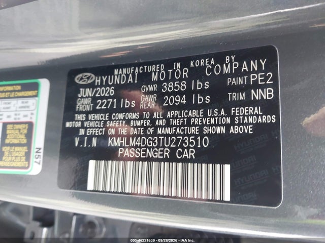 Продажа на аукционе авто 2026 Hyundai Elantra Sel Sport, vin: KMHLM4DG3TU273510, номер лота: 46221639