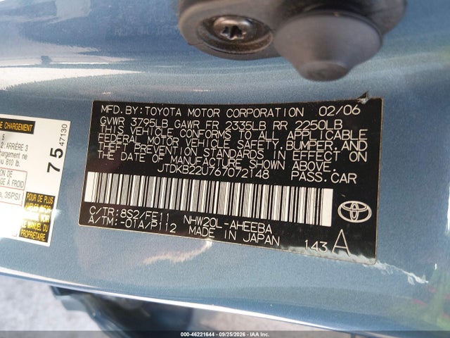 Продажа на аукционе авто 2006 Toyota Prius, vin: JTDKB22U767072148, номер лота: 46221644