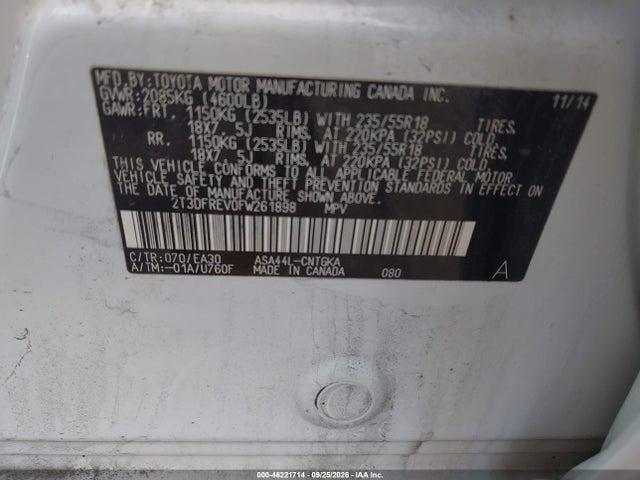 Toyota Rav4 Limited 2015 2T3DFREV0FW261898 Image 9