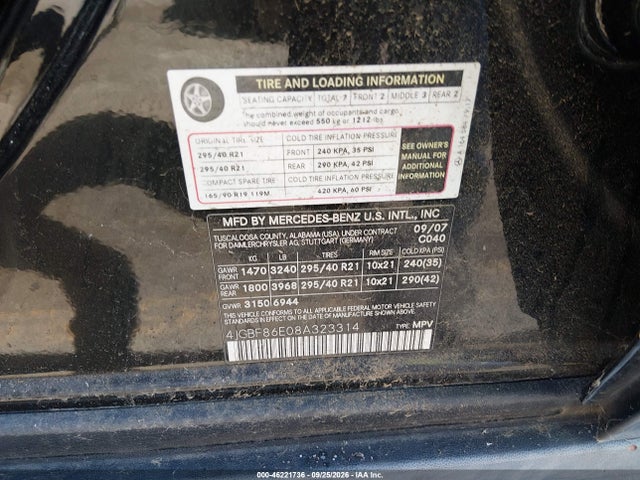 Продажа на аукционе авто 2008 Mercedes-benz Gl 550 4matic, vin: 4JGBF86E08A323314, номер лота: 46221736