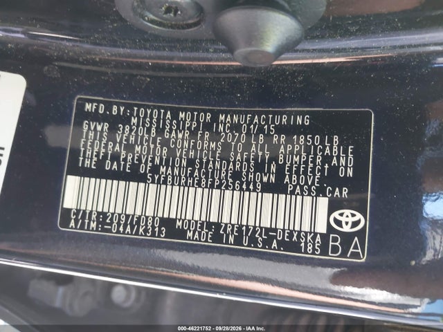 46221752 :رقم المزاد ، 5YFBURHE8FP256449 vin ، 2015 Toyota Corolla S Plus مزاد بيع