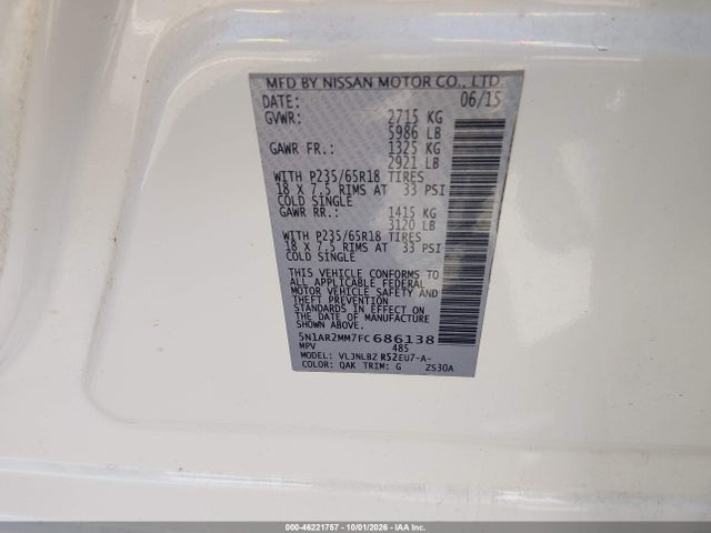 5N1AR2MM7FC686138 Nissan Pathfinder S