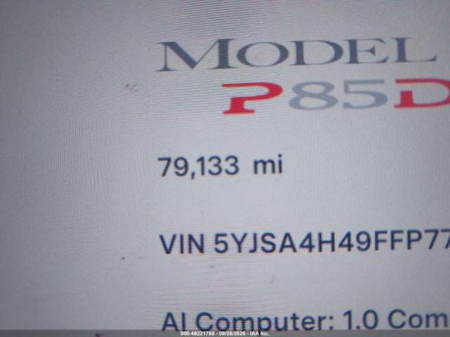 Aukcja sprzedaży 2015 Tesla Model S 85d/p85d, vin: 5YJSA4H49FFP77775, numer aukcji: 46221788