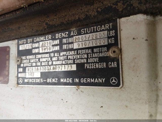 Auction sale of the 1989 Mercedes-benz 560 Sl, vin: WDBBA48D8KA097173, lot number: 46221808