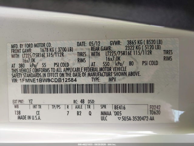Продаж на аукціоні авто 2012 Ford E-150 Xl, vin: 1FMNE1BW8CDB12584, номер лоту: 46221833